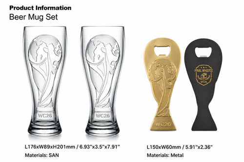 WC26 Match Day Gift Set – 2 Shatterproof Pilsner Cups & Trophy Opener