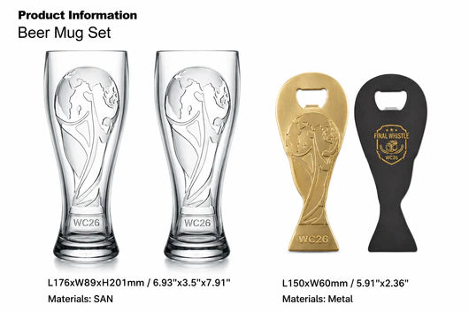 WC26 Match Day Gift Set – 2 Shatterproof Pilsner Cups & Trophy Opener